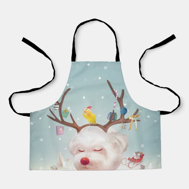 Delantal Perro reno con adornos navideños (Anverso)