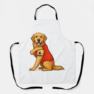 Delantal Perro retriever dorado divertido Amo a mamá tatuaj