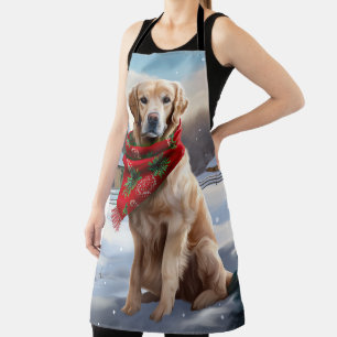 Delantal Perro Retriever Dorado en Navidad con Nieve