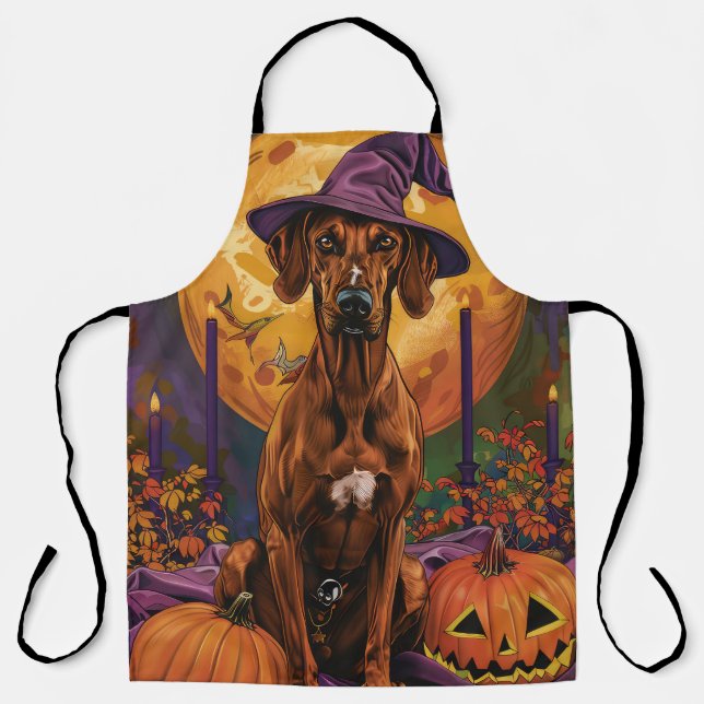 Delantal Perro Ridgeback Rodesiano de Halloween Bruja Calab (Anverso)
