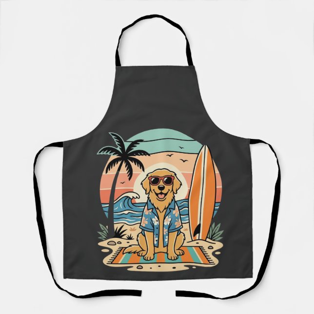 Delantal Perro Surfista Playa Retro Verano (Anverso)