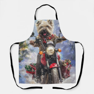Delantal Perro Terrier Cairn montando motocicleta Navidad