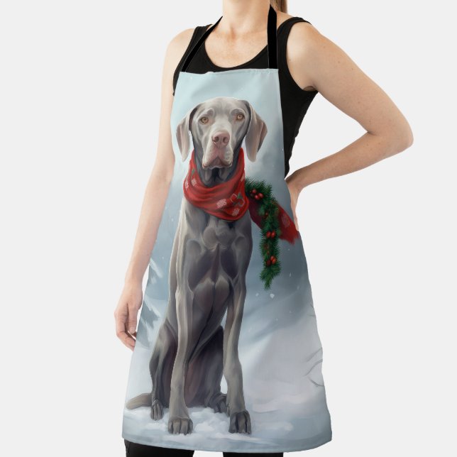 Delantal Perro Weimaraner en Navidades de nieve (in situ)