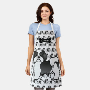 Delantal Perro y nombre de la caricatura Shih Tzu blanco y 