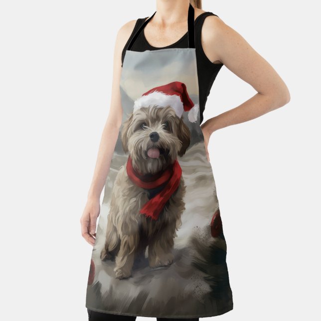 Delantal Perro Yorkipoo en Navidad con nieve (in situ)