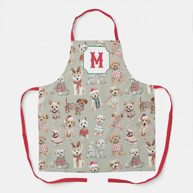 Delantal Perros Navideños Monograma Lindos (Anverso)