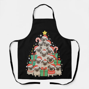 Delantal Perros Pug Árbol de Navidad Navidad Papá Mamá Fami
