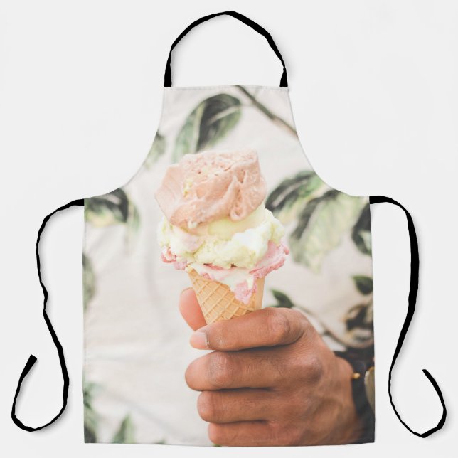 Delantal Persona sosteniendo un cono de helado con tres sab (Anverso)