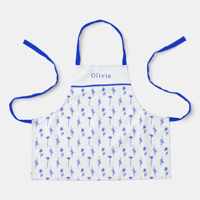 Delantal Personalised Blue Floral Pattern Apron. (Anverso)