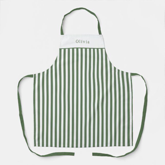 Delantal Personalised Forest Green Stripe Pattern Apron (M) (Anverso)