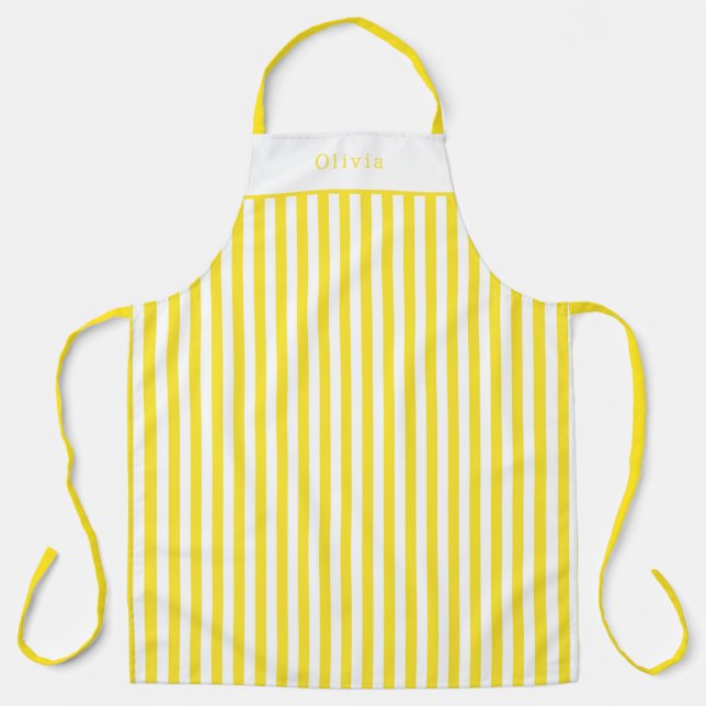Delantal Personalised Yellow And White Stripe Pattern Apron (Anverso)