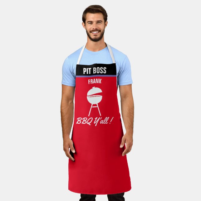 Delantal Personaliza a Pit Boss Funny BBQ Y'all Grill Chef  (Gastado)
