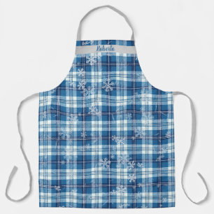 Delantal Personaliza Navidad Elegante Cuadriculado Azul 