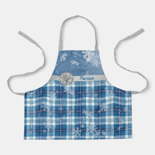 Delantal Personaliza Navidad Elegante Cuadriculado Azul 