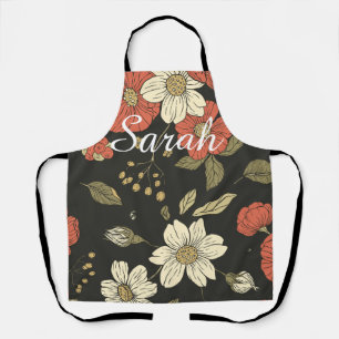 Delantal Personalizable Apron de cocina negra y floral
