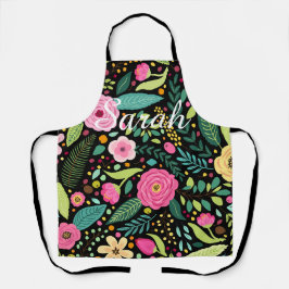 Delantal Personalizable Apron de cocina negra y floral