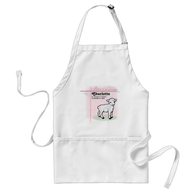 Delantal Personalizable, Bautizo, Rosa, Niña, Cordero (Frente)
