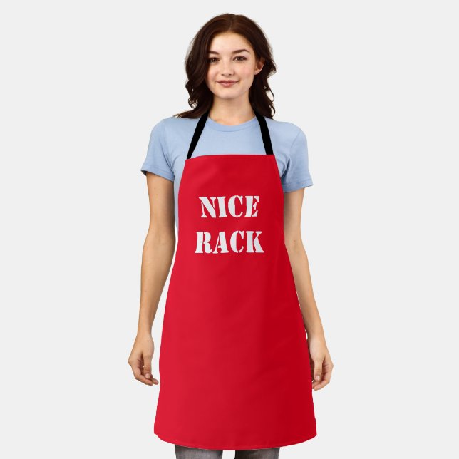 Delantal Personalizable Cute Funny Red "Nice Rack" Sugestiv (Gastado)