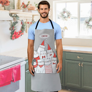 Delantal Personalizable de gatos de Navidades sonrientes