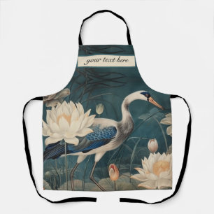 Delantal Personalizable de grúa azul botánico vintage