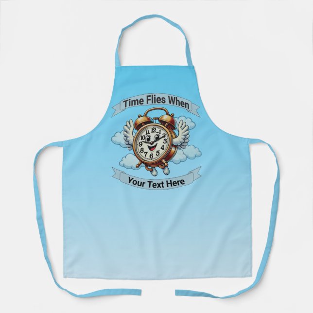 Delantal Personalizable "El tiempo vuela cuando" Reloj vola (Anverso)