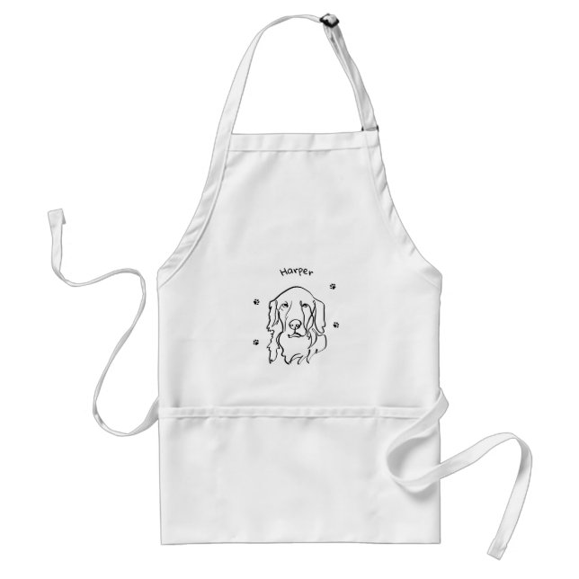 Delantal Personalizable Golden Retriever Line Art (Frente)