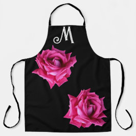 Delantal Personalizable M monogramo rosa rosa caliente flor