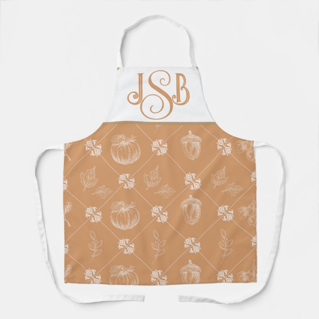 Delantal Personalizable otoñal Monograma Apron - Naranja si (Anverso)