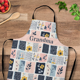 Delantal Personalizable Rosa y Navy Floral Patchwork Quilt