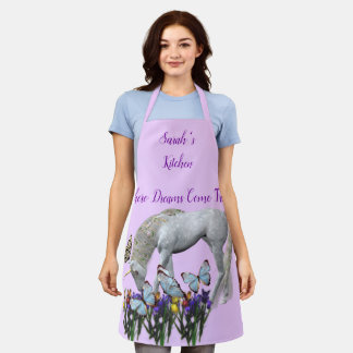 Delantal Personalización De Unicornio Y Mariposas