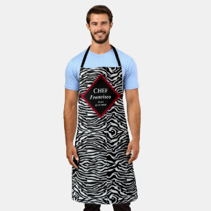 Delantal Personalización del chef del patrón de cebra blanc