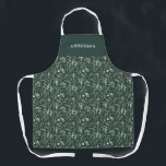 Delantal Personalización elegante botánica moderna y verde<br><div class="desc">Guión verde follaje moderno mínimo personalizado delantal personalizado. El eucalipto pintado a mano, el follaje mínimo y la moderna cortina rústica de mimbre le dan un toque de lujo a este diseño. En verdes, marrones, negros, salados verdes y grises.</div>