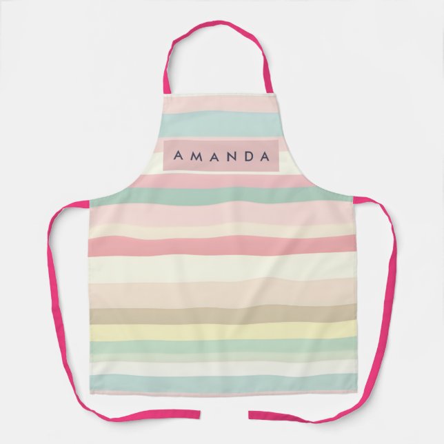 Delantal Personalizada Elegante Franja de Macarón Pastel (Anverso)