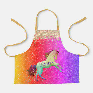 Delantal Personalizada la unicornio arcoiris Purpurinoso
