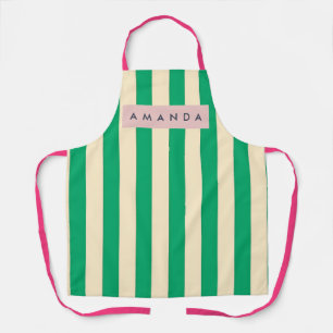 Delantal Personalizada Raya Verde y Crema Vintage