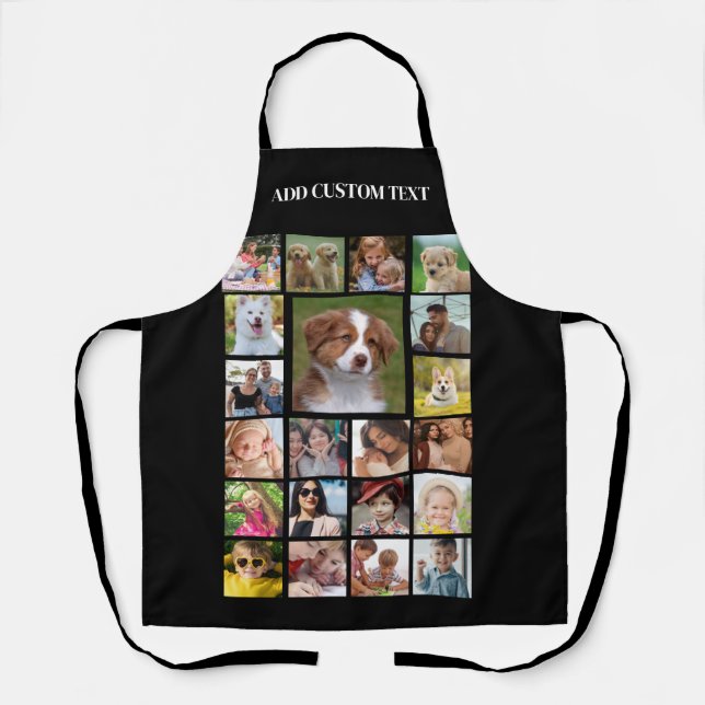 Delantal Personalizado 21-Photo Grid Black Apron con nombre (Anverso)