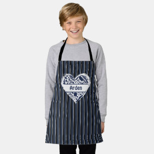 Delantal Personalizado a rayas, corazón, barbacoa de Cocine