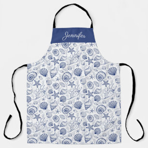 Delantal Personalizado Apron Blue and White Seashell Starfi