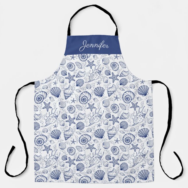 Delantal Personalizado Apron Blue and White Seashell Starfi (Anverso)