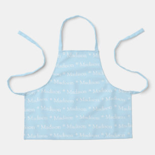 Delantal Personalizado azul claro nombre blanco patrón de t