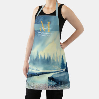 Delantal Personalizado azul de la piña del río Pastel Monog