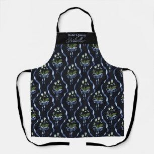 Delantal Personalizado Bake Queen Name Floral Ribbon Apron
