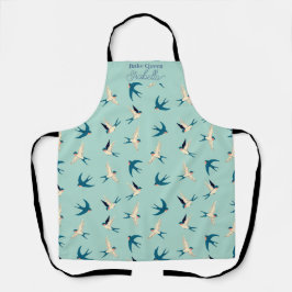 Delantal Personalizado Bake Queen Name Swallow Bird Pattern