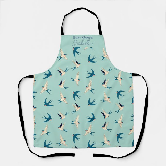Delantal Personalizado Bake Queen Name Swallow Bird Pattern (Anverso)