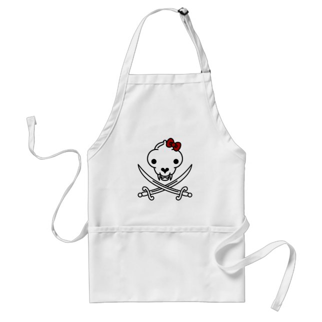 Delantal Personalizado Black White Jolly Kitty Pirate Skull (Frente)
