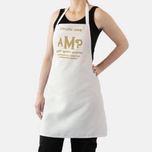 Delantal personalizado blanco y dorado para empres