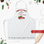 Delantal Personalizado, Camión Rojo Vintage, Árboles cortad<br><div class="desc">Personaliza este bonito delantal con tu propio nombre/familia y mensaje! Magnífico camión rojo de color de agua que lleva el árbol de Navidad en la parte de atrás, cinta roja con vegetación con nombre y la frase "Granja Frescos árboles de Navidad cortados" en una mezcla de caligrafía escrita a mano...</div>