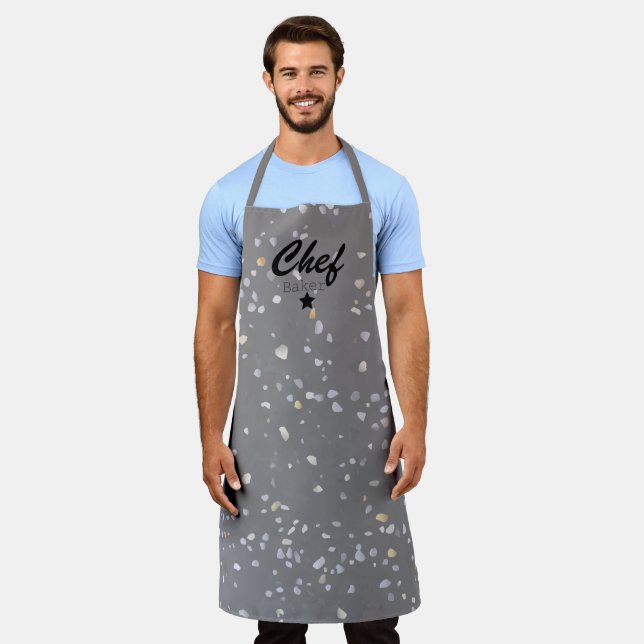 Delantal Personalizado Chef Baker Star Terrazzo Gris modern (Gastado)