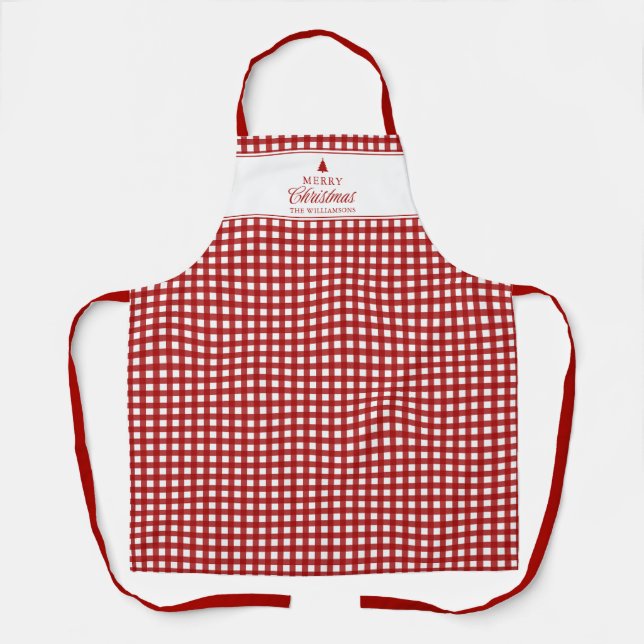 Delantal Personalizado clásico rojo Gingham Navidad  (Anverso)