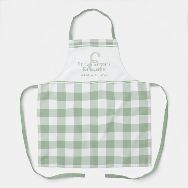 Delantal Personalizado Cocina Monograma Nombre Gingham Chec (Anverso)